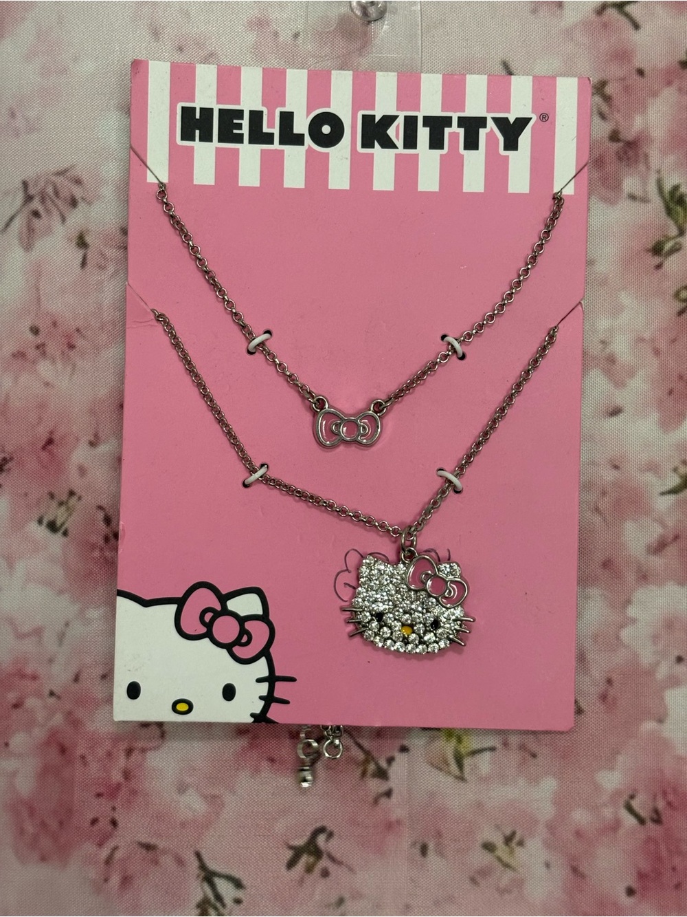 Hello Kitty Kids Silver-Tone Sparkle Necklace Set. Jacmel Jewelry. New